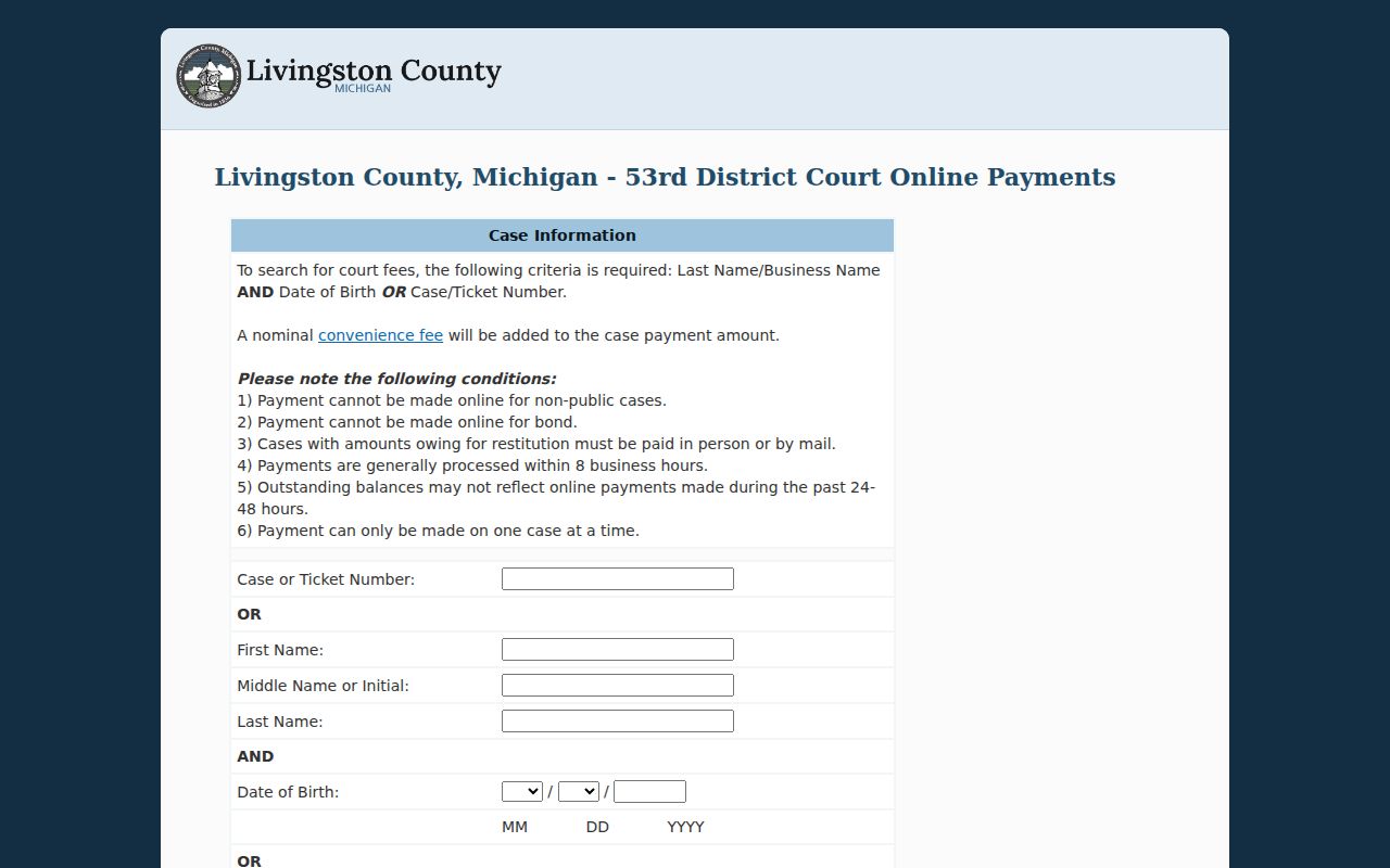 Livingston County District Court payment portal for traffic warrant and ticket balances