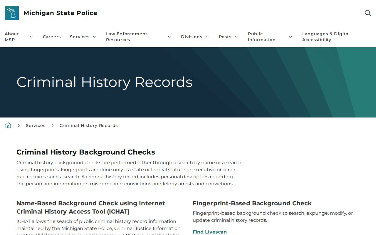 Michigan State Police ICHAT page, which excludes Livingston County warrant information