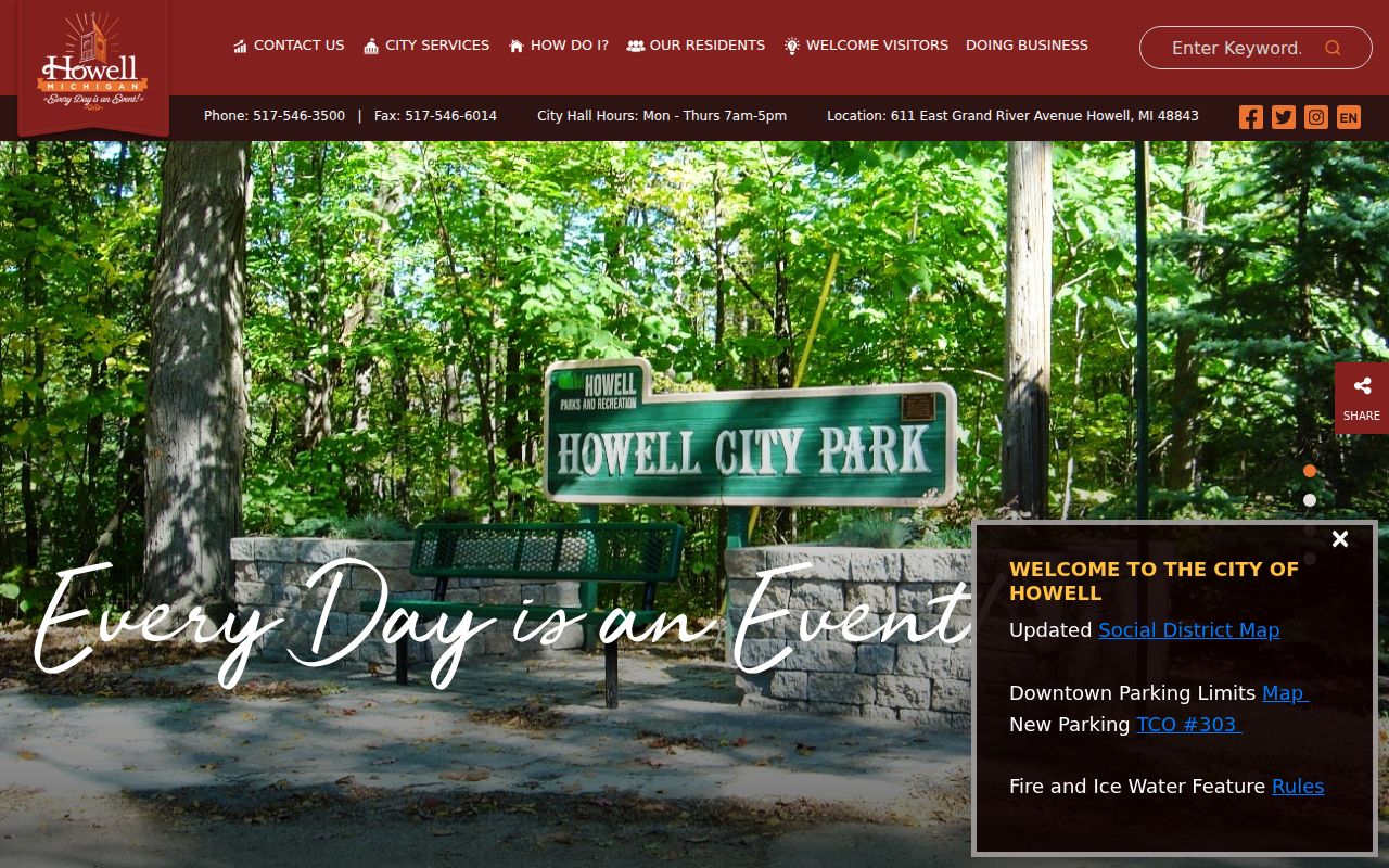 Howell city government page for Livingston County warrant records questions